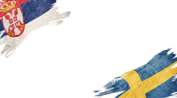 白を背景にセルビアとスウェーデンの国旗 — ストック写真